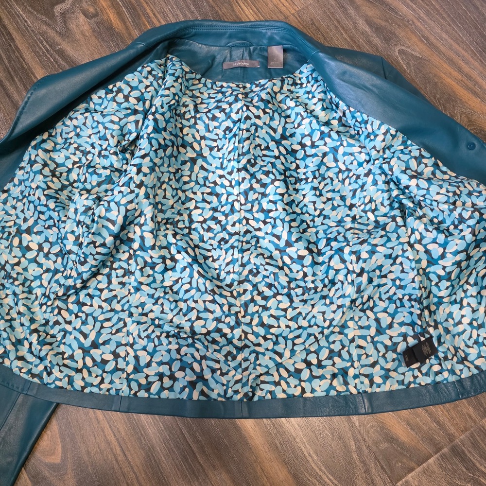 Liz Claiborne Teal Blue 100% Leather Blazer Jacket NWT REMU7642‎ Size 12 - Picture 2 of 15